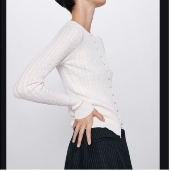 Zara cable textured cardigan bejeweled buttons jacket - Picture 3 of 6